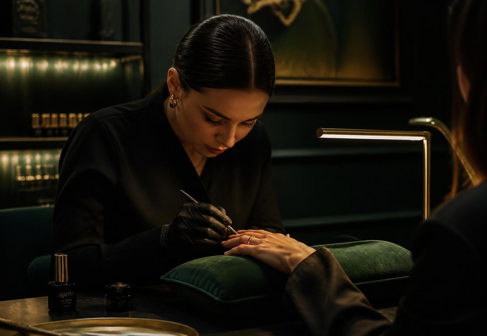 Lydie brengt gellak aan tijdens een manicure in haar studio in Gruitrode